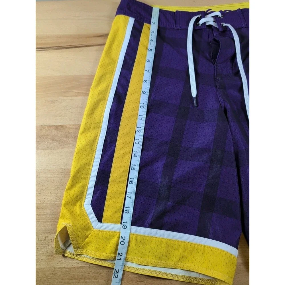 Nike Men's Board Shorts Size Medium 31 Purple Gold 6.0 Swoosh Swim
